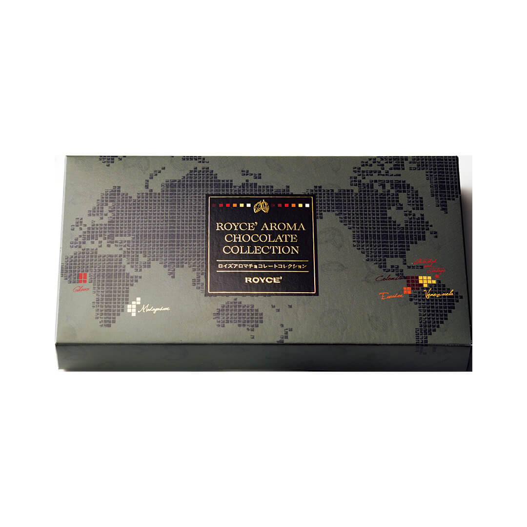 ROYCE' Chocolate - ROYCE' Aroma Chocolate Collection - Image shows a Royce' Aroma Chocolate Collection box with world map design on a white background