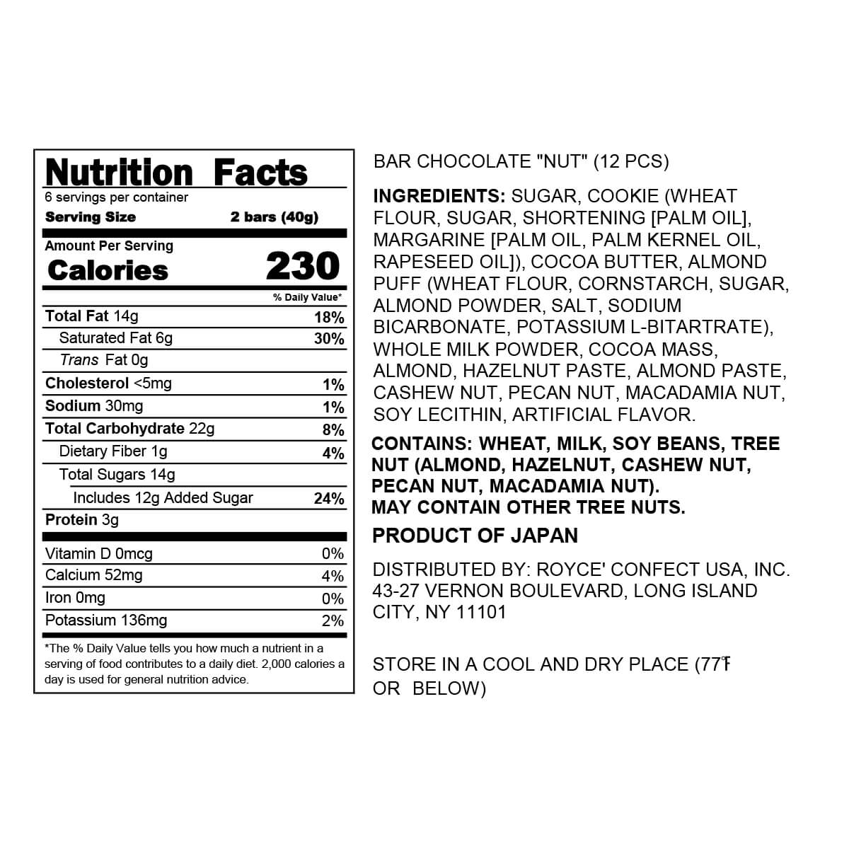 ROYCE' Chocolate - Bar Chocolate "Nut" - Nutrition Facts