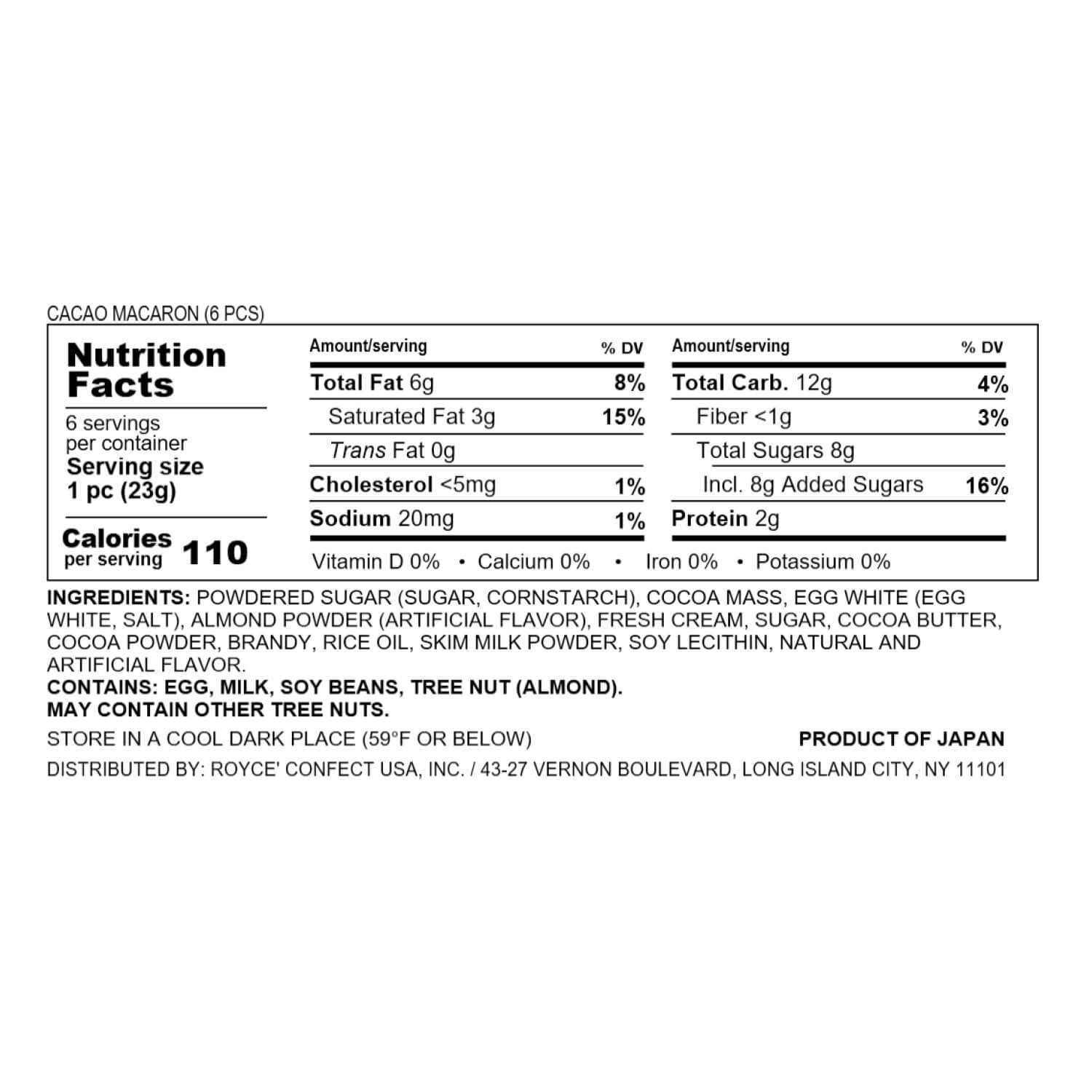 Cacao Macaron (6 Pcs) - Nutrition Facts 2026