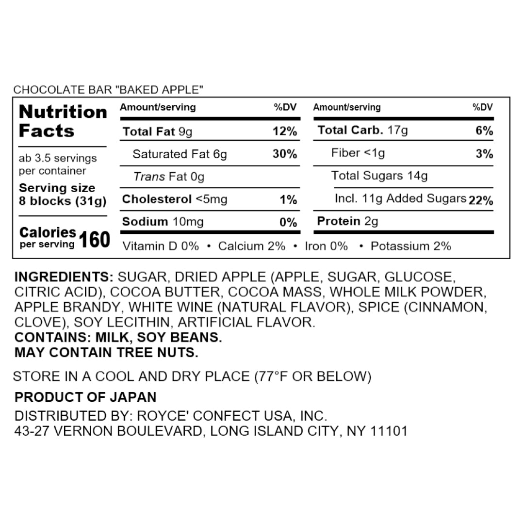 Chocolate Bar "Baked Apple" - Nutrition Facts 2023
