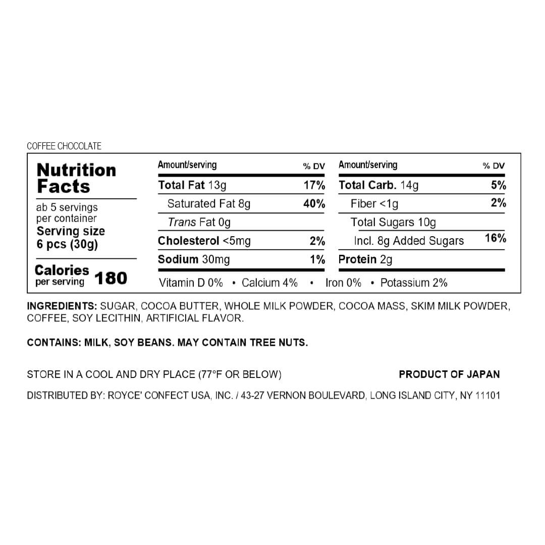 ROYCE' Chocolate - Coffee Chocolate - Nutrition Facts - 2026