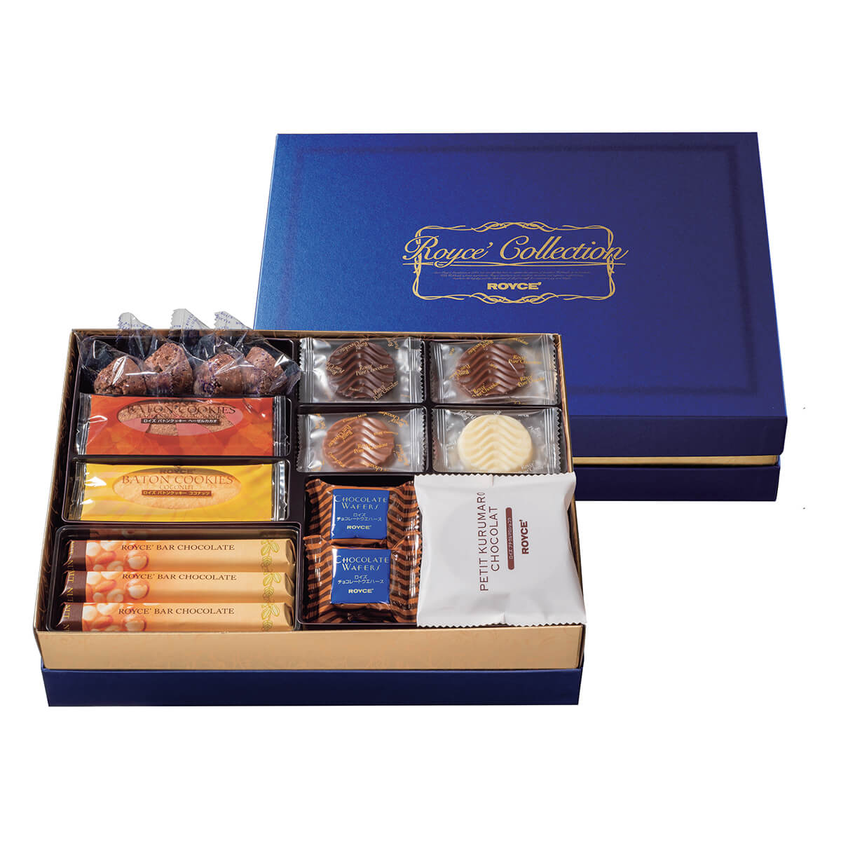 ROYCE' Chocolate - ROYCE' Collection "Blue" - ROYCE' Collection chocolate box with various types of chocolate on a white background