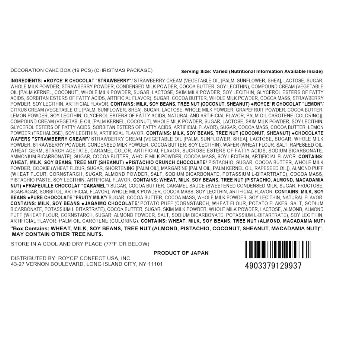ROYCE' Chocolate - Decoration Cake Box (19 Pcs) (Christmas Package) - Back Label 2025