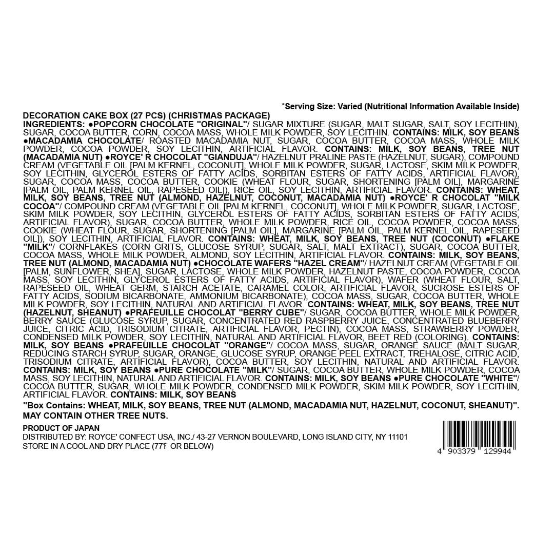 ROYCE' Chocolate - Decoration Cake Box (27 Pcs) (Christmas Package) - Back Label 2025