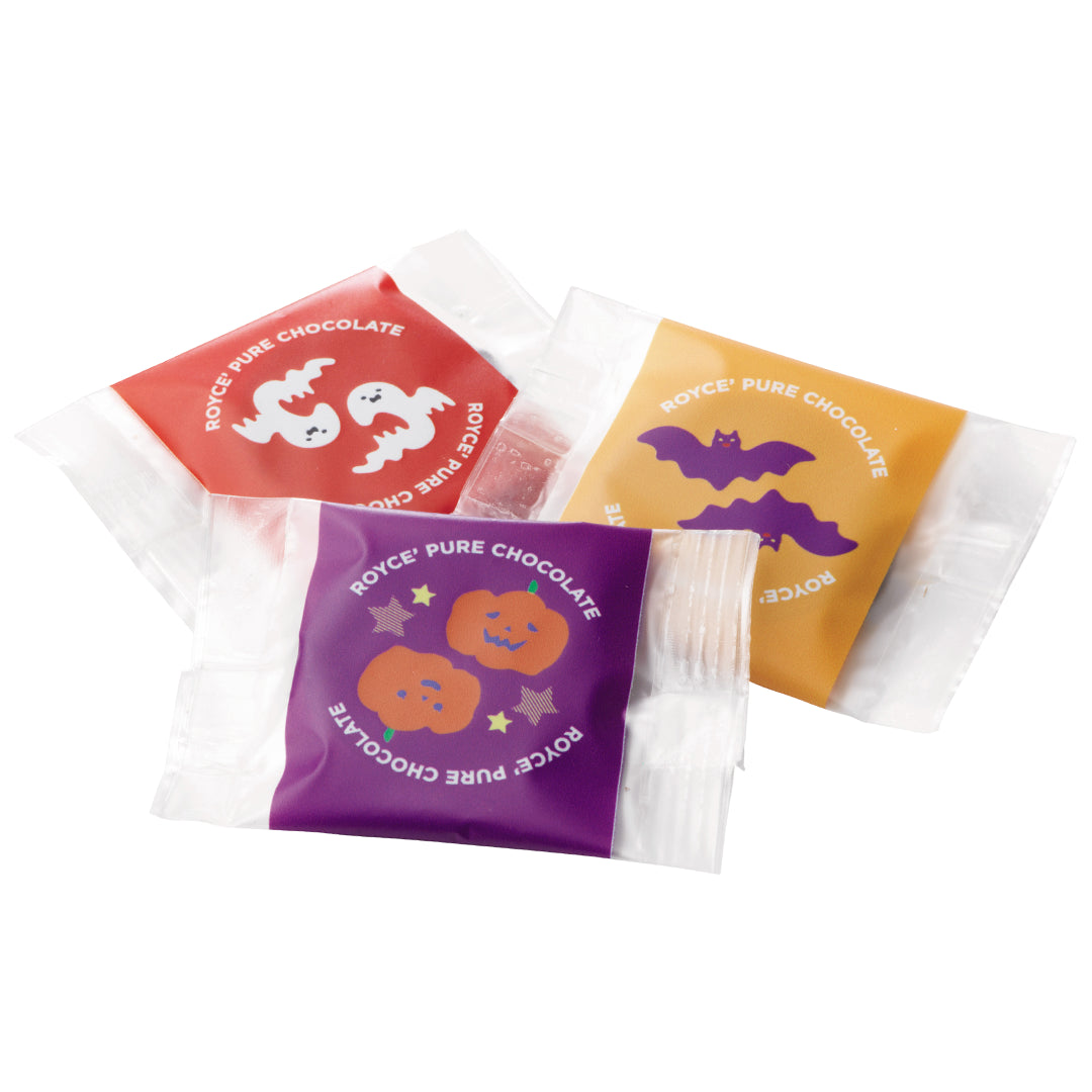 ROYCE' Halloween Pure Chocolate - Image shows individually-wrapped chocolates with Halloween-inspired designs.