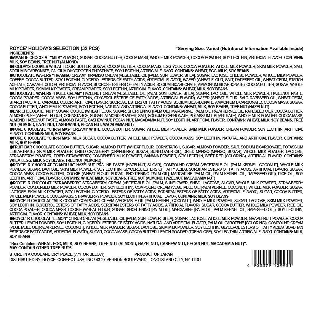ROYCE' Holidays Selection (32 Pcs) - Nutrition Facts