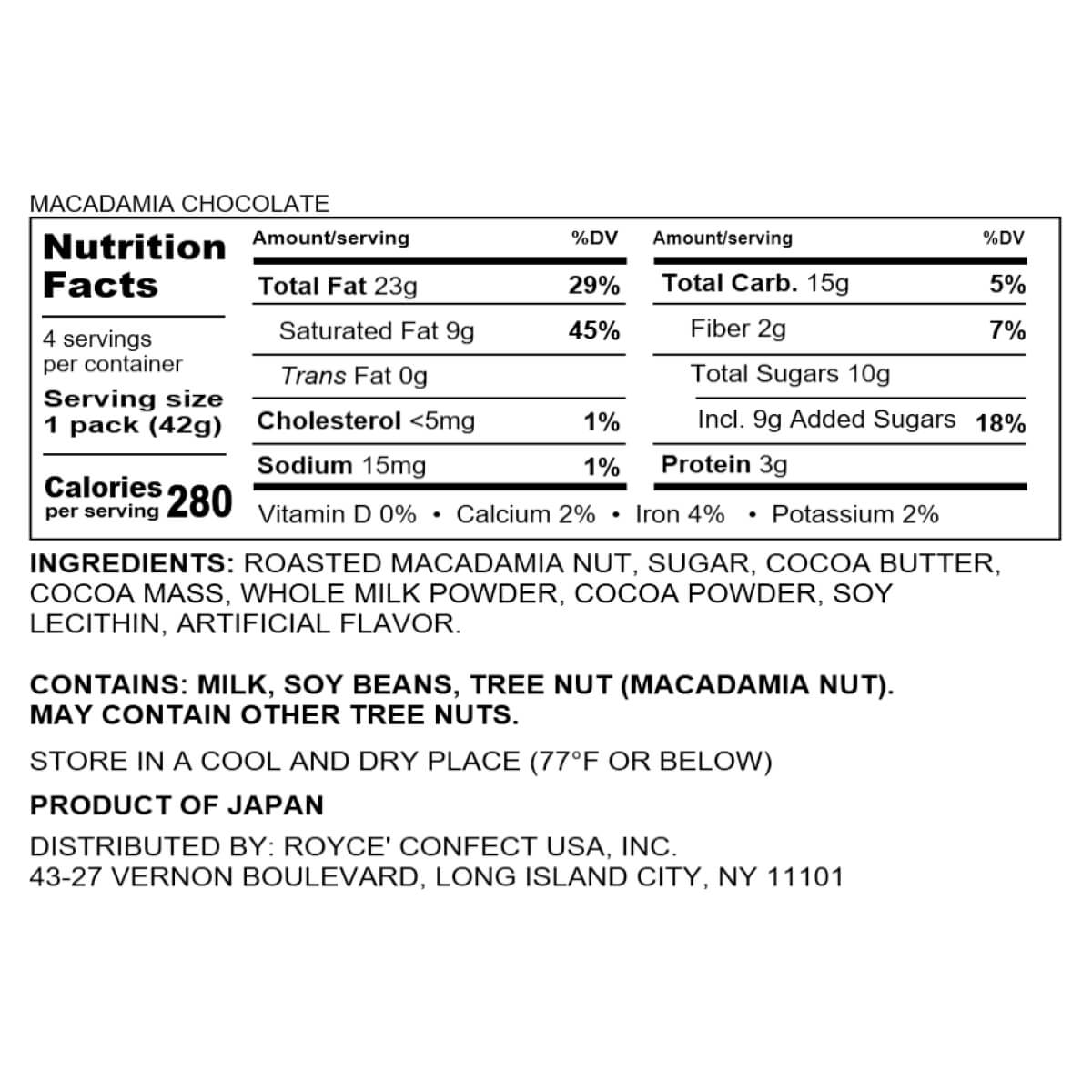 ROYCE' Chocolate - Macadamia Chocolate - Nutrition Facts