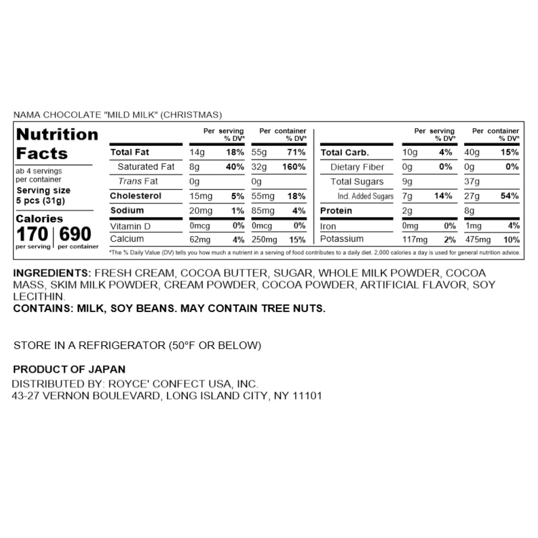 Nama Chocolate "Mild Milk" (Christmas) - Nutrition Facts 2023