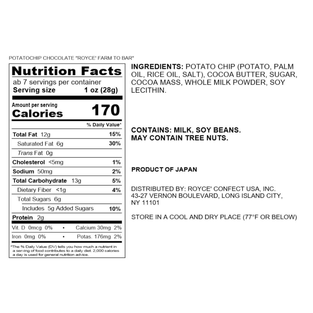 ROYCE' Chocolate - Potatochip Chocolate "ROYCE' Farm to Bar" - Nutrition Facts.