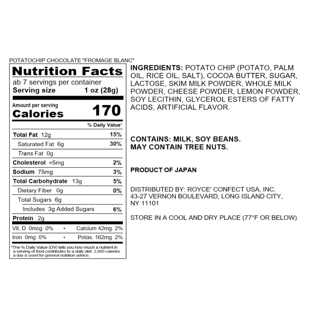 ROYCE' Chocolate - Potatochip Chocolate "Fromage Blanc" - Nutrition Facts