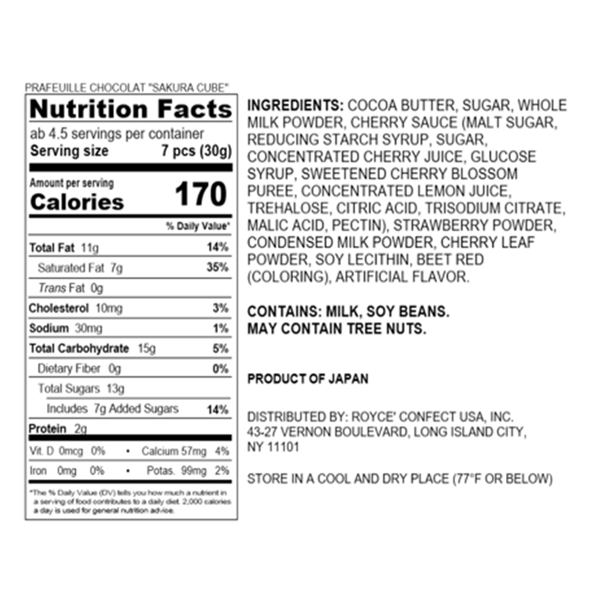 Prafeuille Chocolat "Sakura Cube" - Nutrition Facts 2026