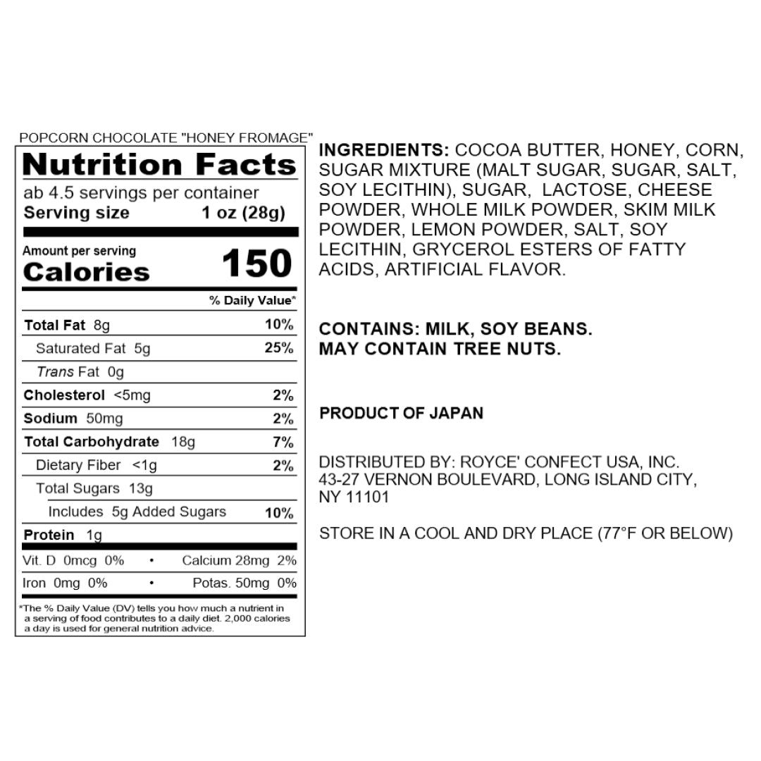 Popcorn Chocolate "Honey Fromage" - Nutrition Facts 2023
