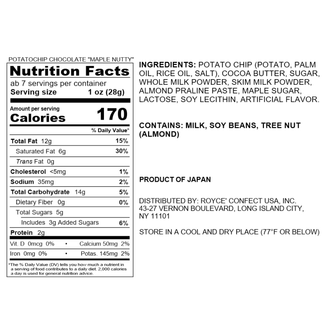 Potatochip Chocolate "Maple Nutty" - Nutrition Facts 2023