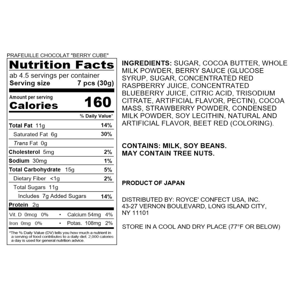 ROYCE' Chocolate - ROYCE' Luxe Collection - Prafeuille Chocolat "Berry Cube" - Nutrition Facts