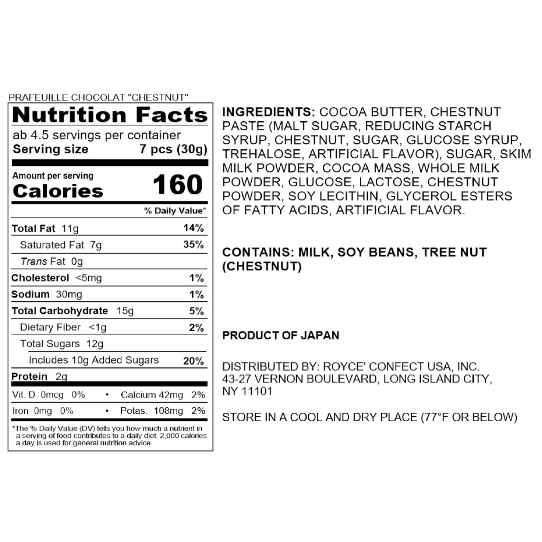 ROYCE' Chocolate - Prafeuille Chocolat "Chestnut" - Nutrition Facts