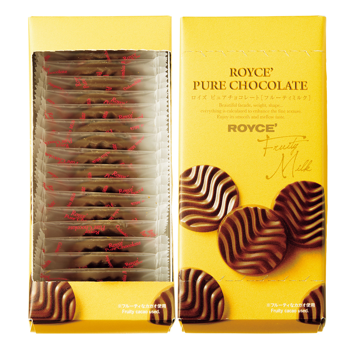 ROYCE' Pure Chocolate packaging in yellow with white background
