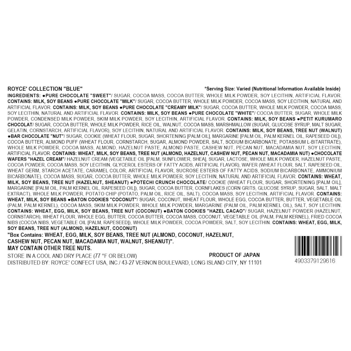 ROYCE' Chocolate - ROYCE' Collection "Blue" - Back Label