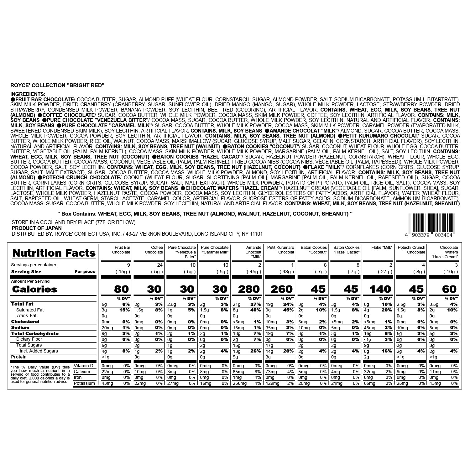 ROYCE' Chocolate - ROYCE' Collection "Bright Red" - Nutrition Facts