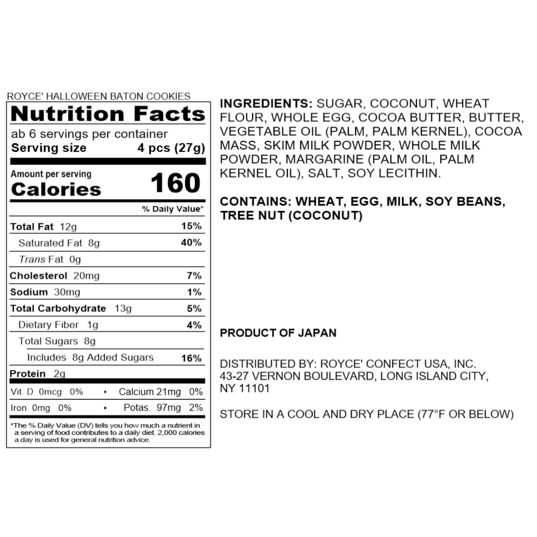 ROYCE' Chocolate - ROYCE' Halloween Baton Cookies - Nutrition Facts