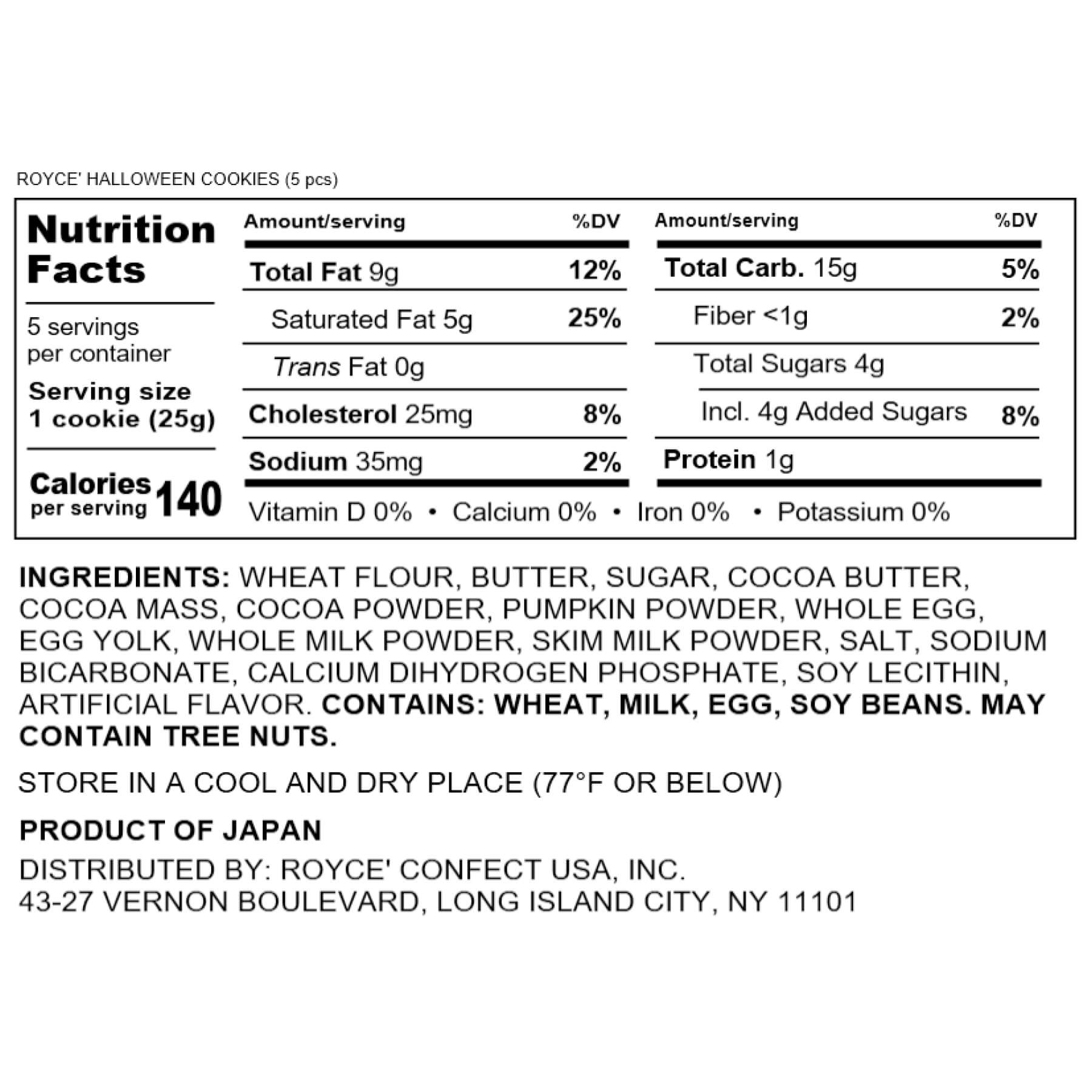 ROYCE' Chocolate - ROYCE' Halloween Cookies (5 Pcs) - Nutrition Facts