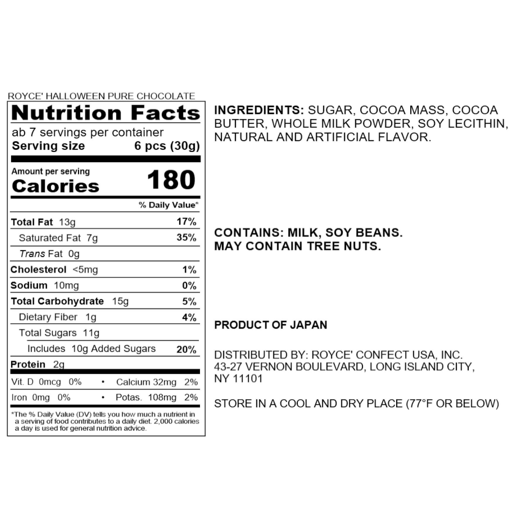 ROYCE' Chocolate - ROYCE' Halloween Pure Chocolate - Nutrition Facts