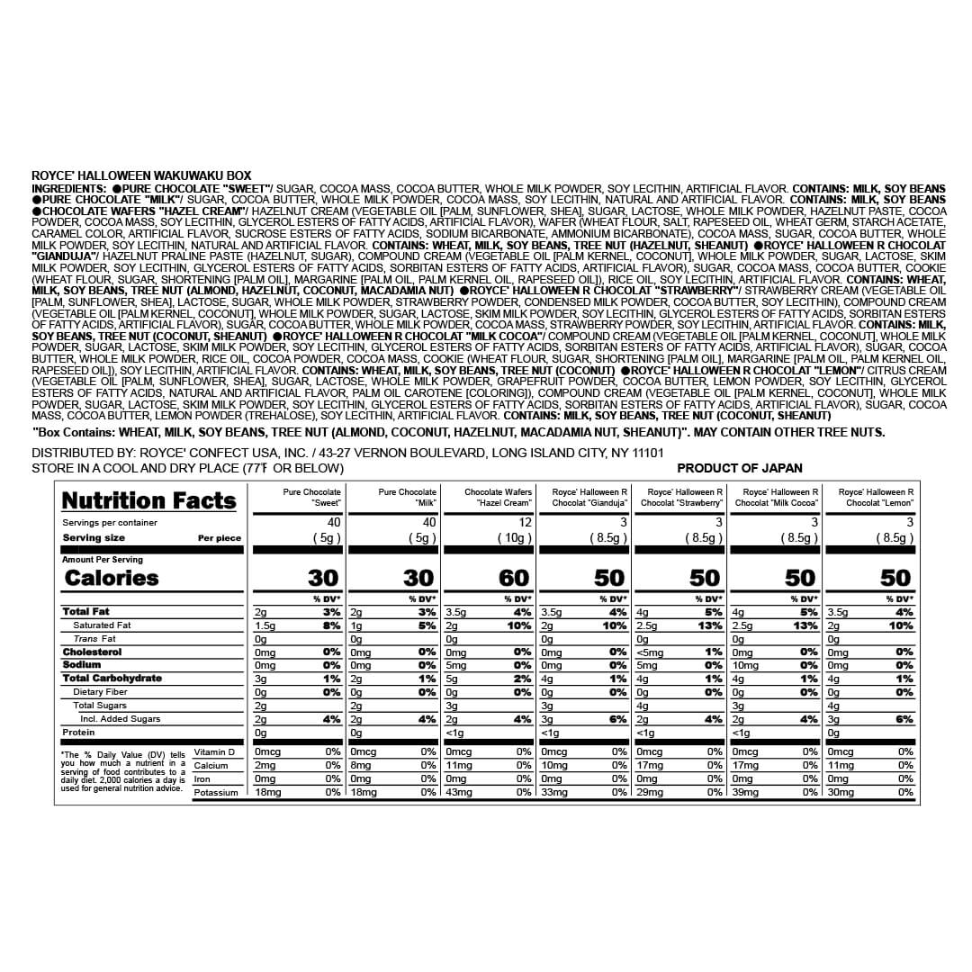 ROYCE' Halloween Wakuwaku Box - Nutrition Facts 2025