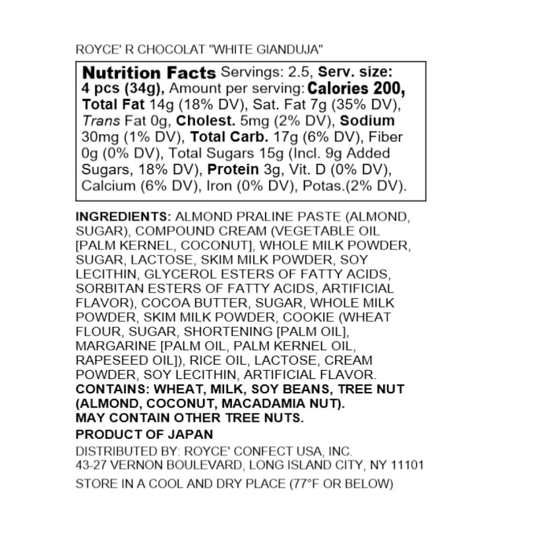 ROYCE' Chocolate - ROYCE' R Chocolat "White Gianduja" - Nutrition Facts 2026