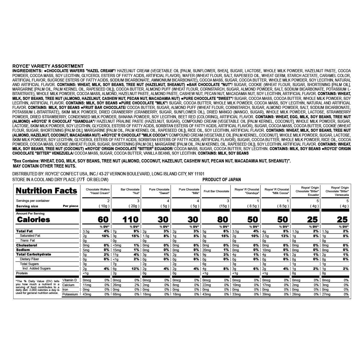 ROYCE' Chocolate - ROYCE’ Variety Assortment - Nutrition Facts