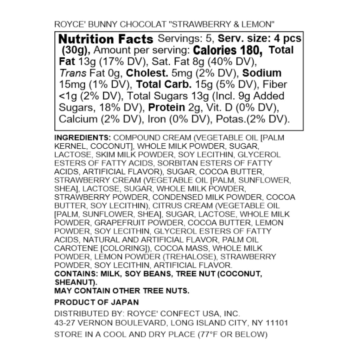 Bunny Chocolat SL 2026 Nutrition Facts 2026