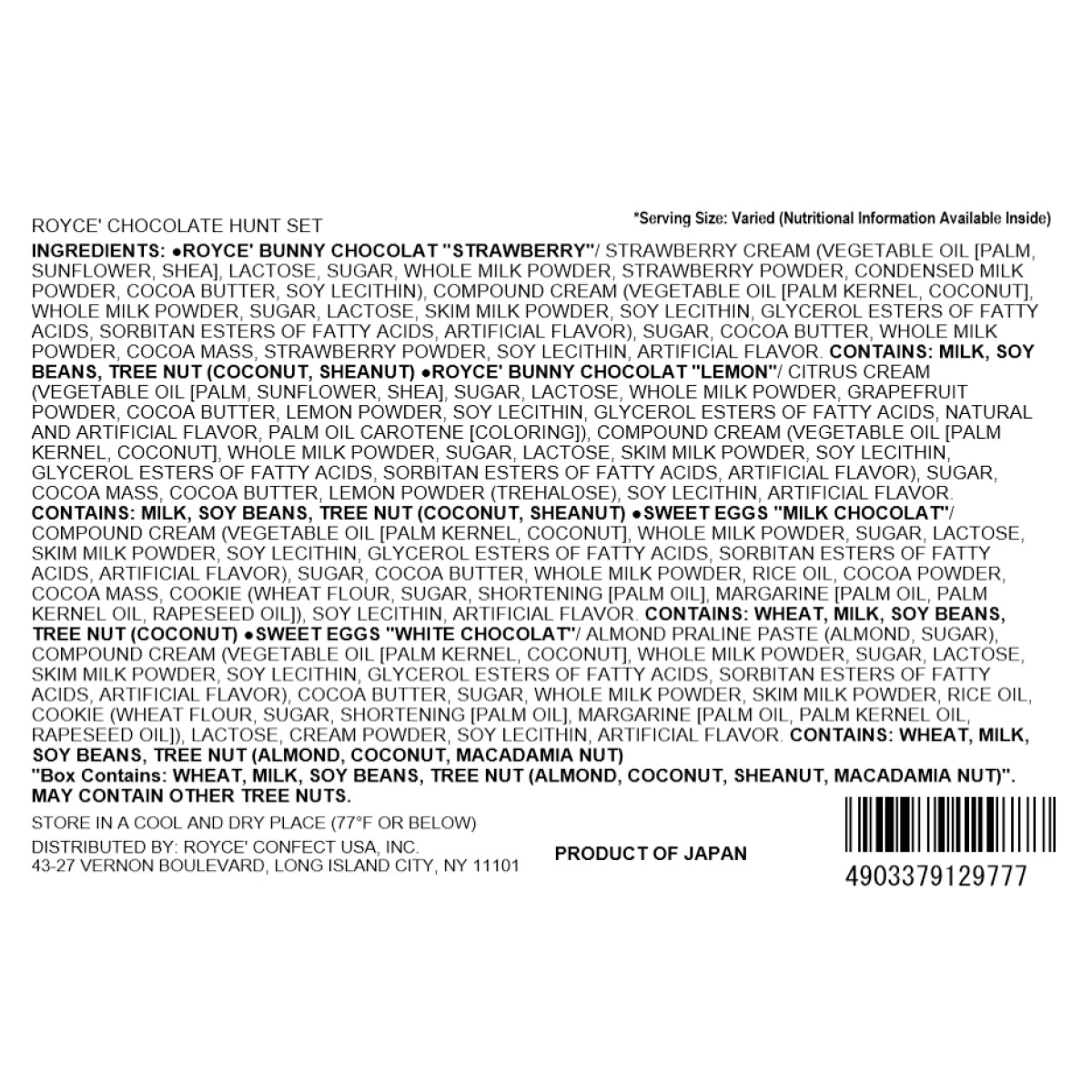 ROYCE' Chocolate Hunt Set Nutritional Facts