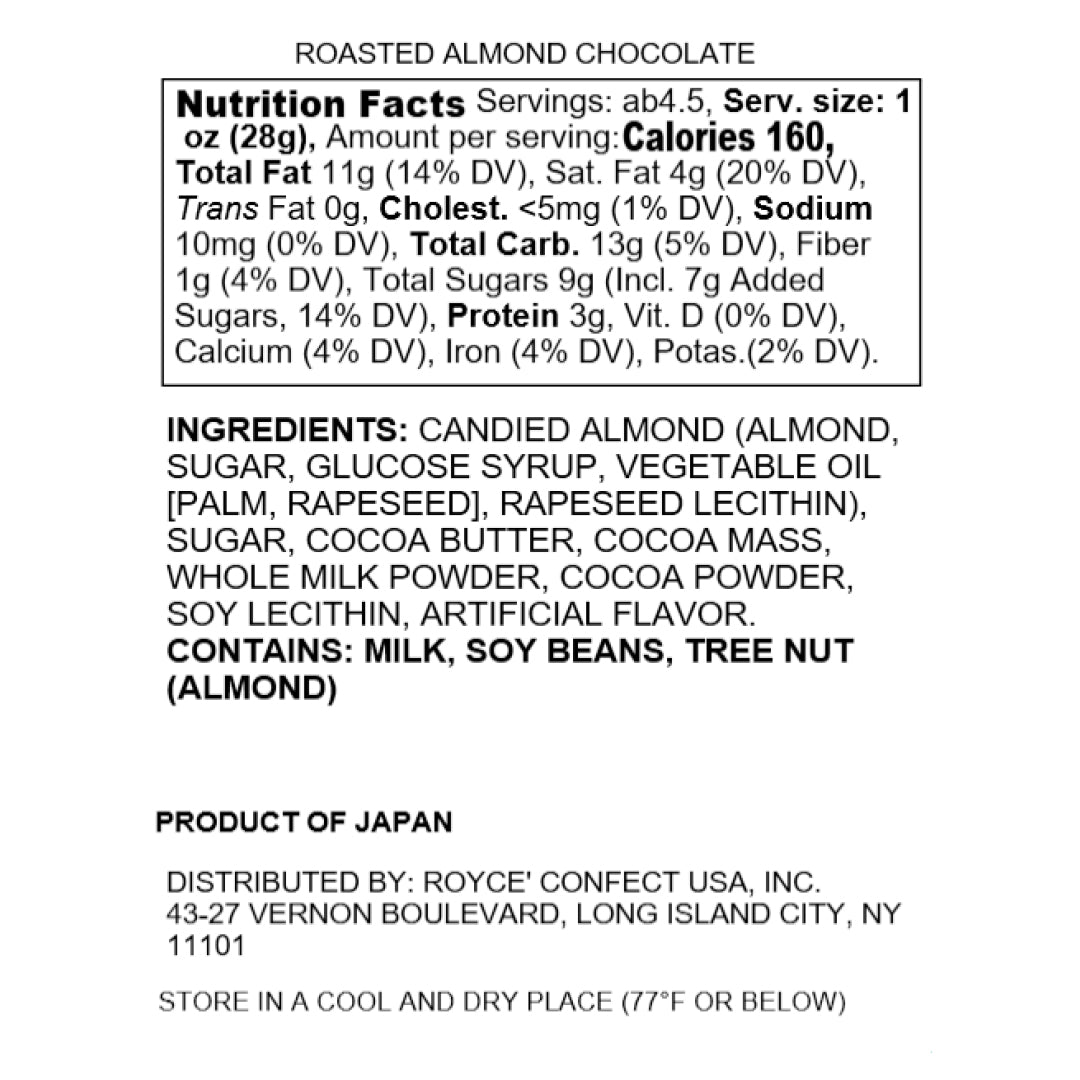 Roasted Almond Chocolate - Nutrition Facts 2023