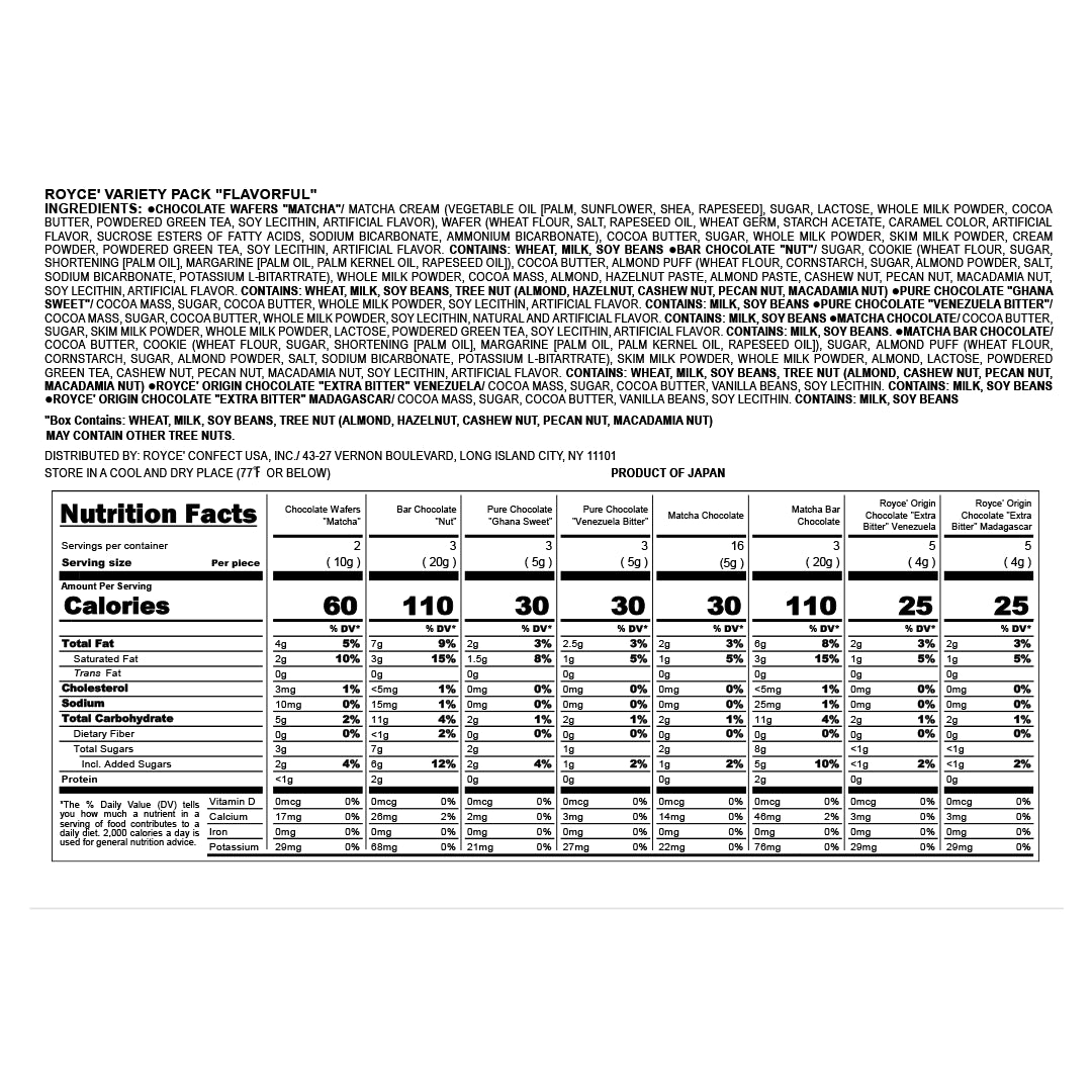 ROYCE' Variety Pack "Flavorful" - Nutrition Facts