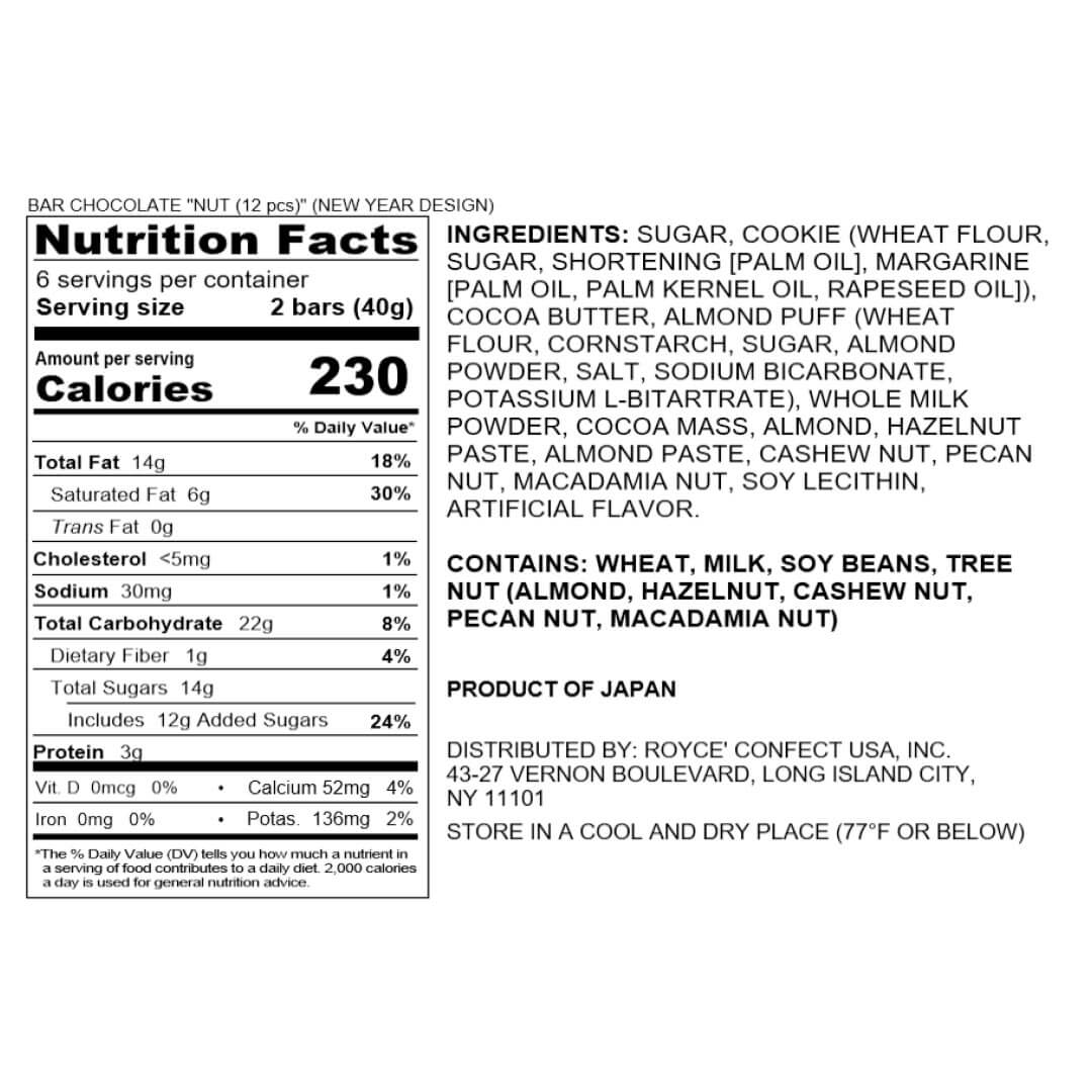 Bar Chocolate "Nut (12 Pcs)" (New Year Design) 2023 - Nutrition Facts