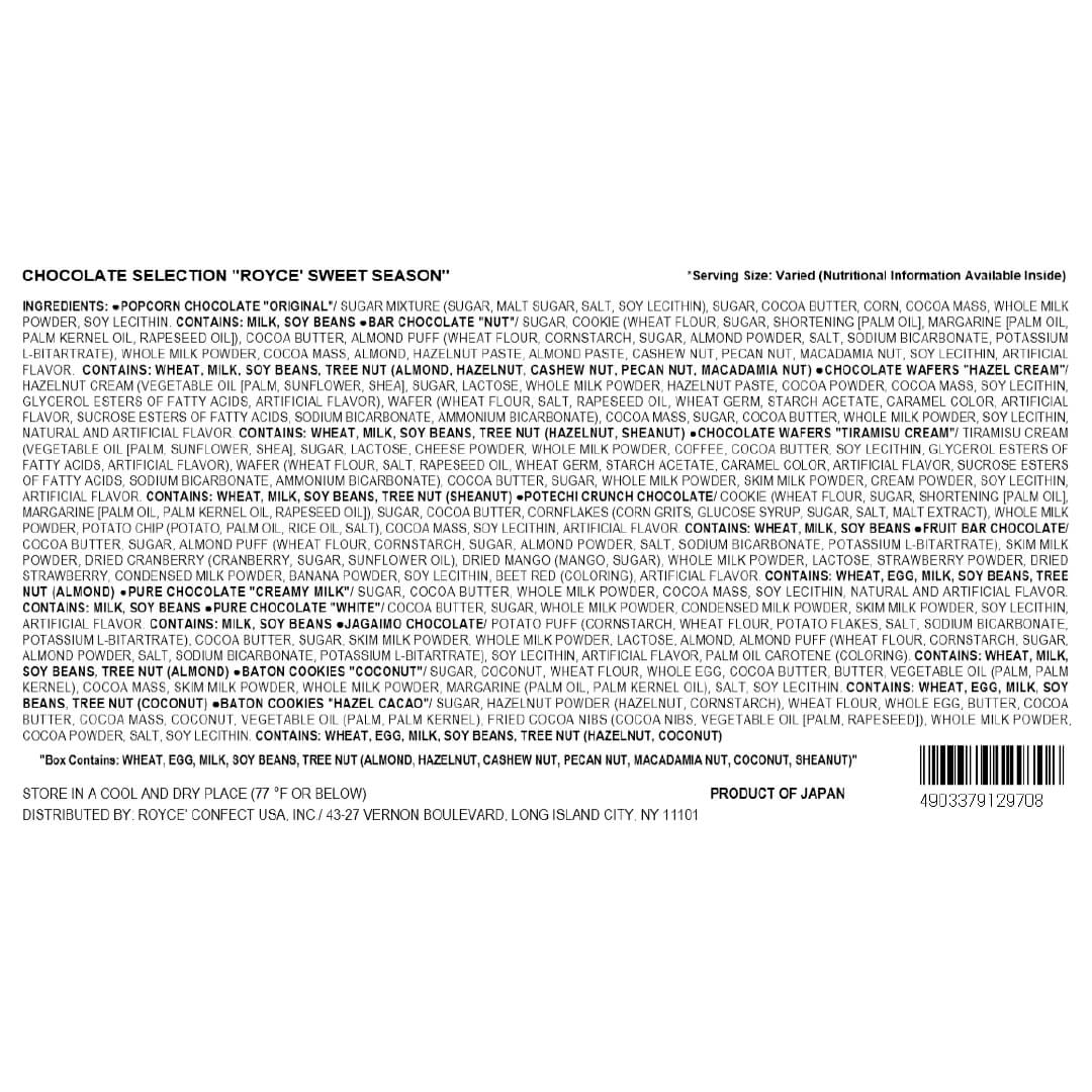 ROYCE' Chocolate - Chocolate Selection "ROYCE' Sweet Season" - Ingredients List