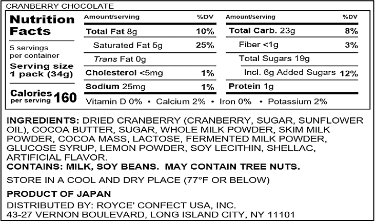 ROYCE' Chocolate - Cranberry Chocolate - Nutrition Facts