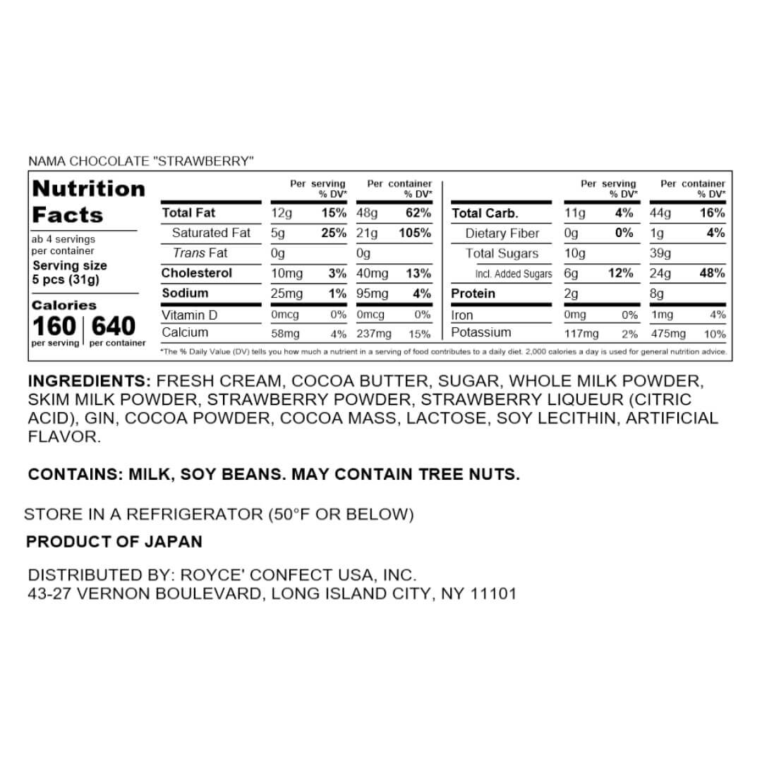 ROYCE' Chocolate - Nama Chocolate "Strawberry" - Nutrition Facts 2023