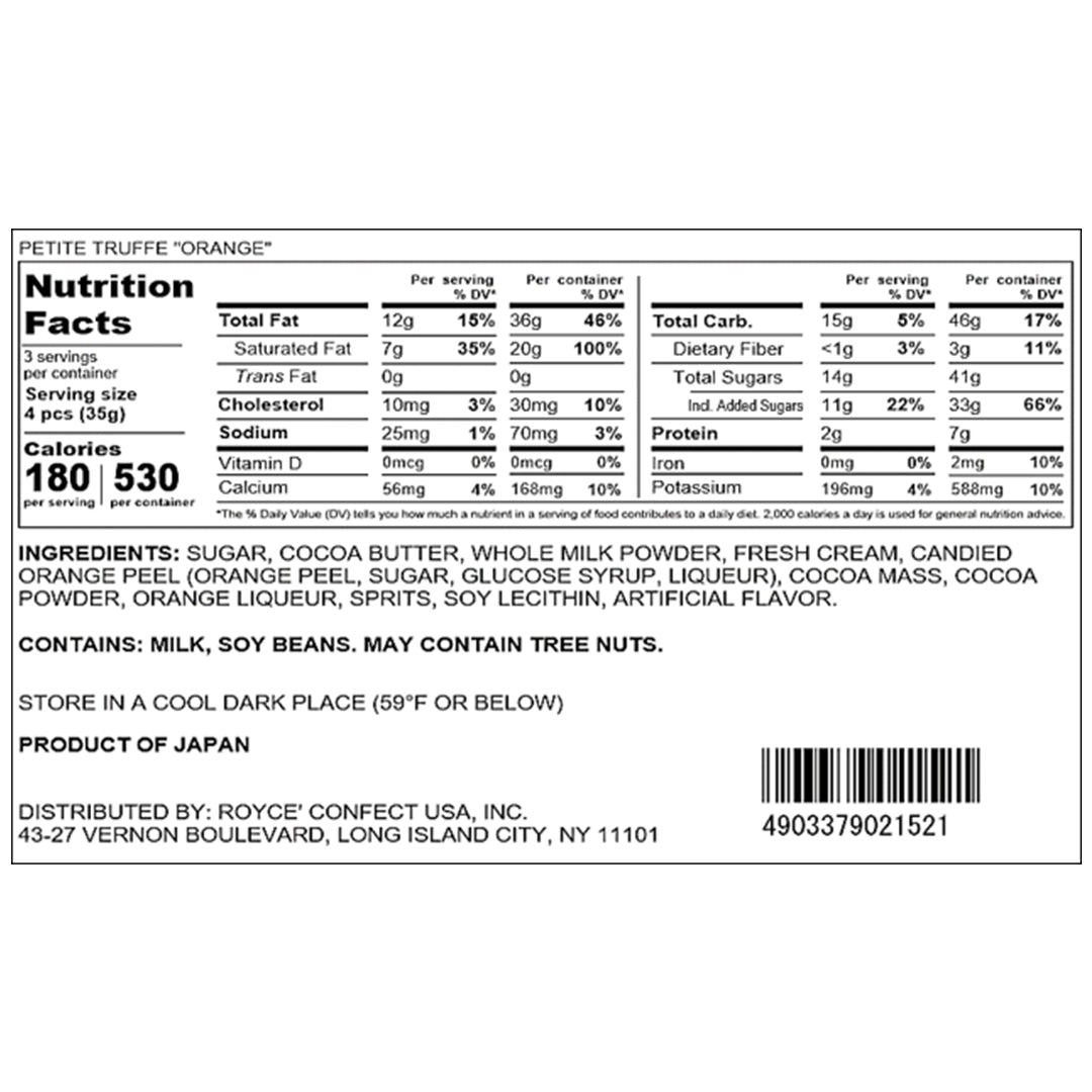 ROYCE' Chocolate - Petite Truffe "Orange" - Nutrition Facts