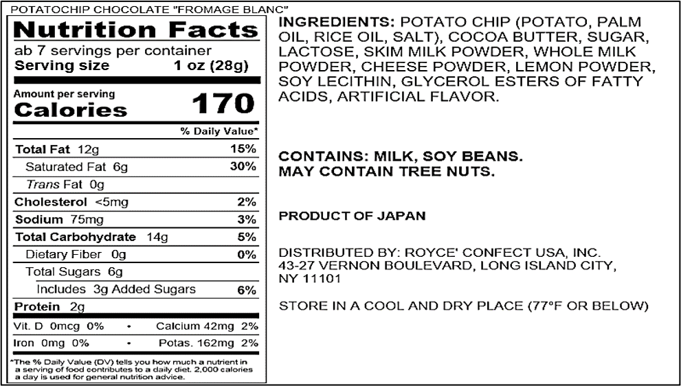 ROYCE' Chocolate - Potatochip Chocolate "Fromage Blanc" - Nutrition Facts