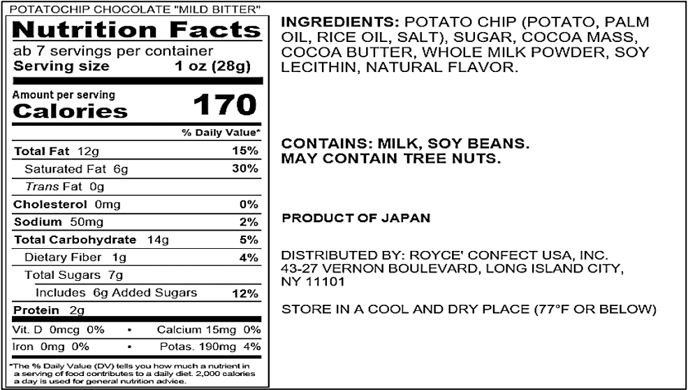 ROYCE' Chocolate - Potatochip Chocolate "Mild Bitter" - Nutrition Facts