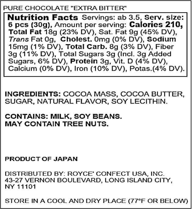ROYCE' Chocolate - Pure Chocolate "Extra Bitter" - Nutrition Facts