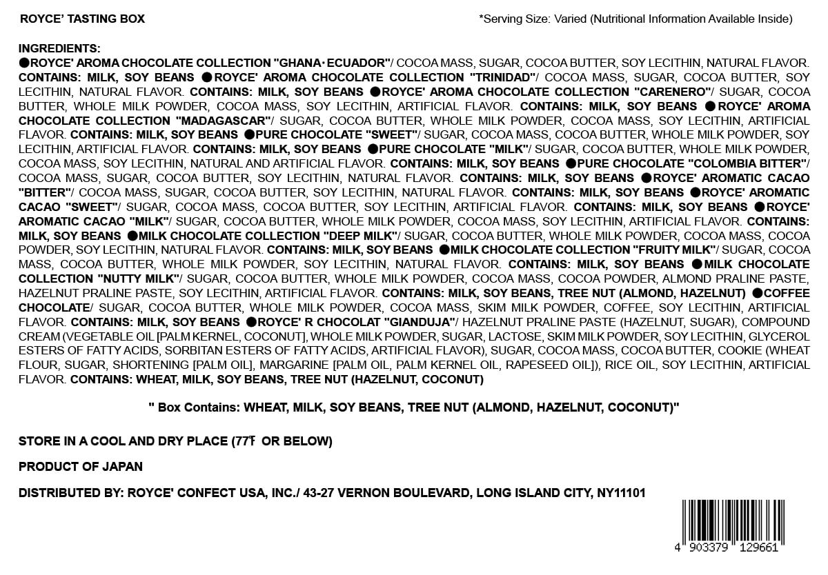 ROYCE' Chocolate - ROYCE' Tasting Box - Nutrition Facts and Ingredients
