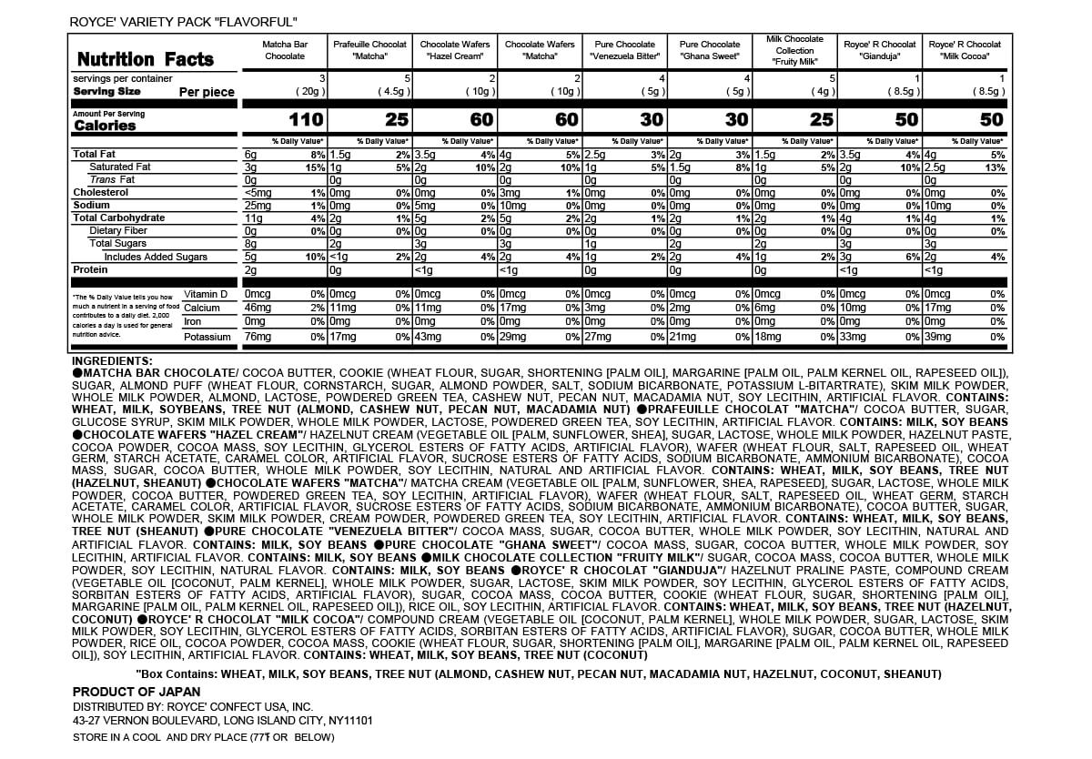 ROYCE' Chocolate - ROYCE' Variety Pack "Flavorful" - Nutrition Facts