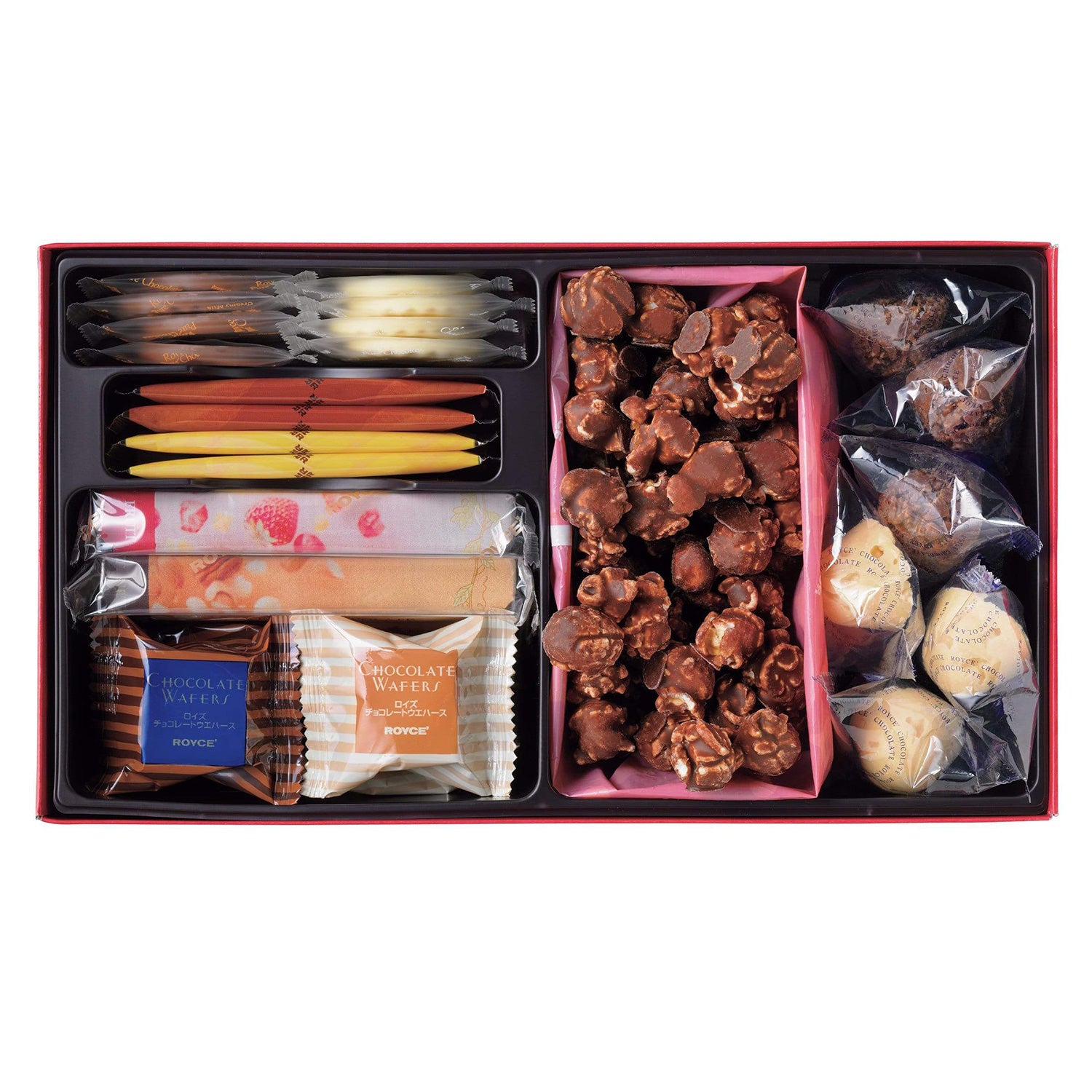 ROYCE' Chocolate - Chocolate Selection "ROYCE' Sweet Season" - Image shows an open box with various individually-wrapped confections in different shapes and colors. Background is in white.