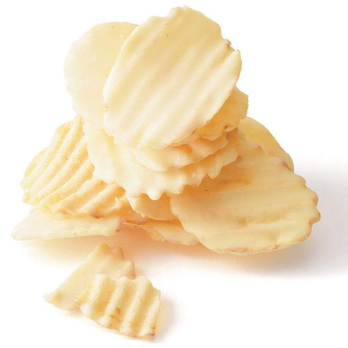 ROYCE' Chocolate - Potatochip Chocolate "Fromage Blanc" - Image shows white chocolate-coated potato chips with a ridged texture. Background is white.