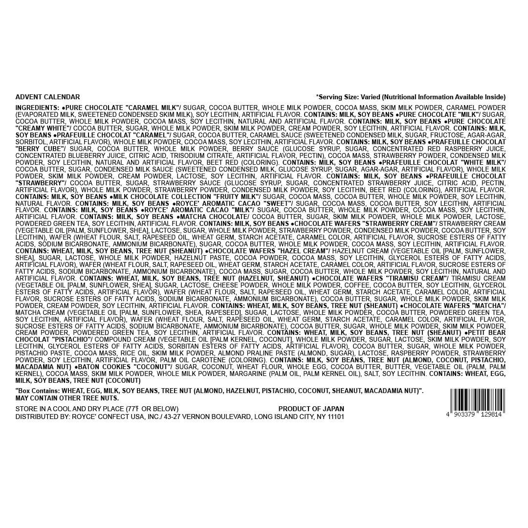 ROYCE' Chocolate - Advent Calendar - Back Label 2025