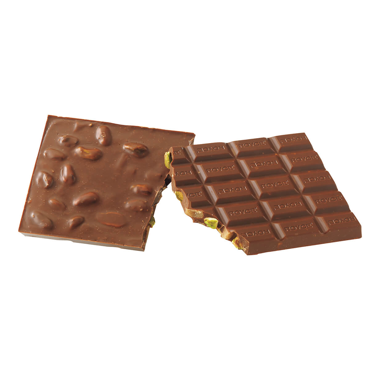 Chocolate Bar "Salted Pistachio & Toffee". Image shows a chocolate bar with white background.