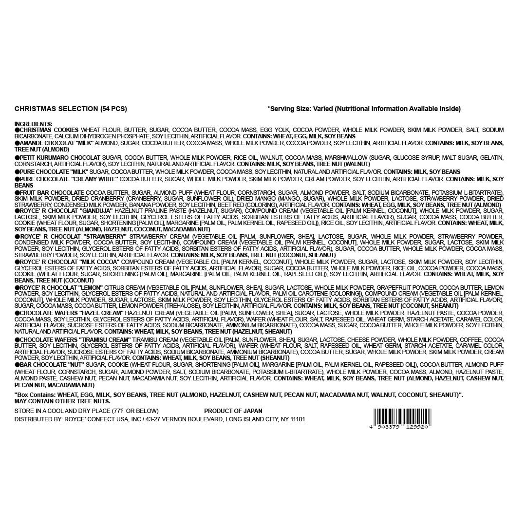 ROYCE' Chocolate - Christmas Selection (54 pcs) - Back Label 2025