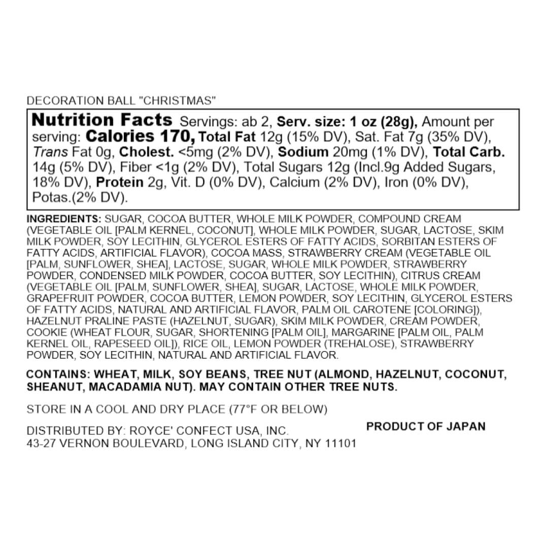 ROYCE' Chocolate - Decoration Ball "Christmas" - Nutrition Facts 2025