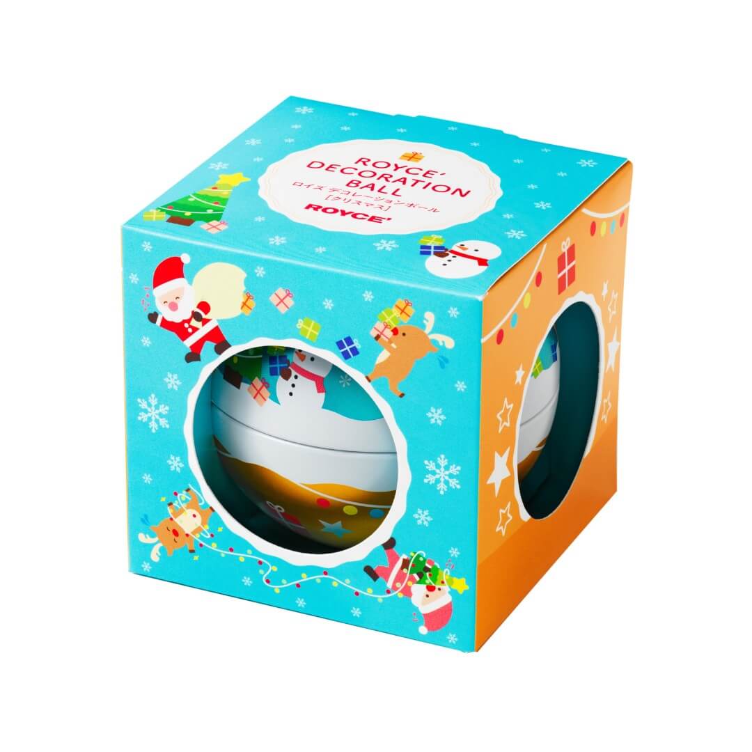 Decoration Ball "Christmas" - Image shows a printed box in blue and orange with holiday-themed illustrations. Text says ROYCE' Decoration Ball ROYCE'.