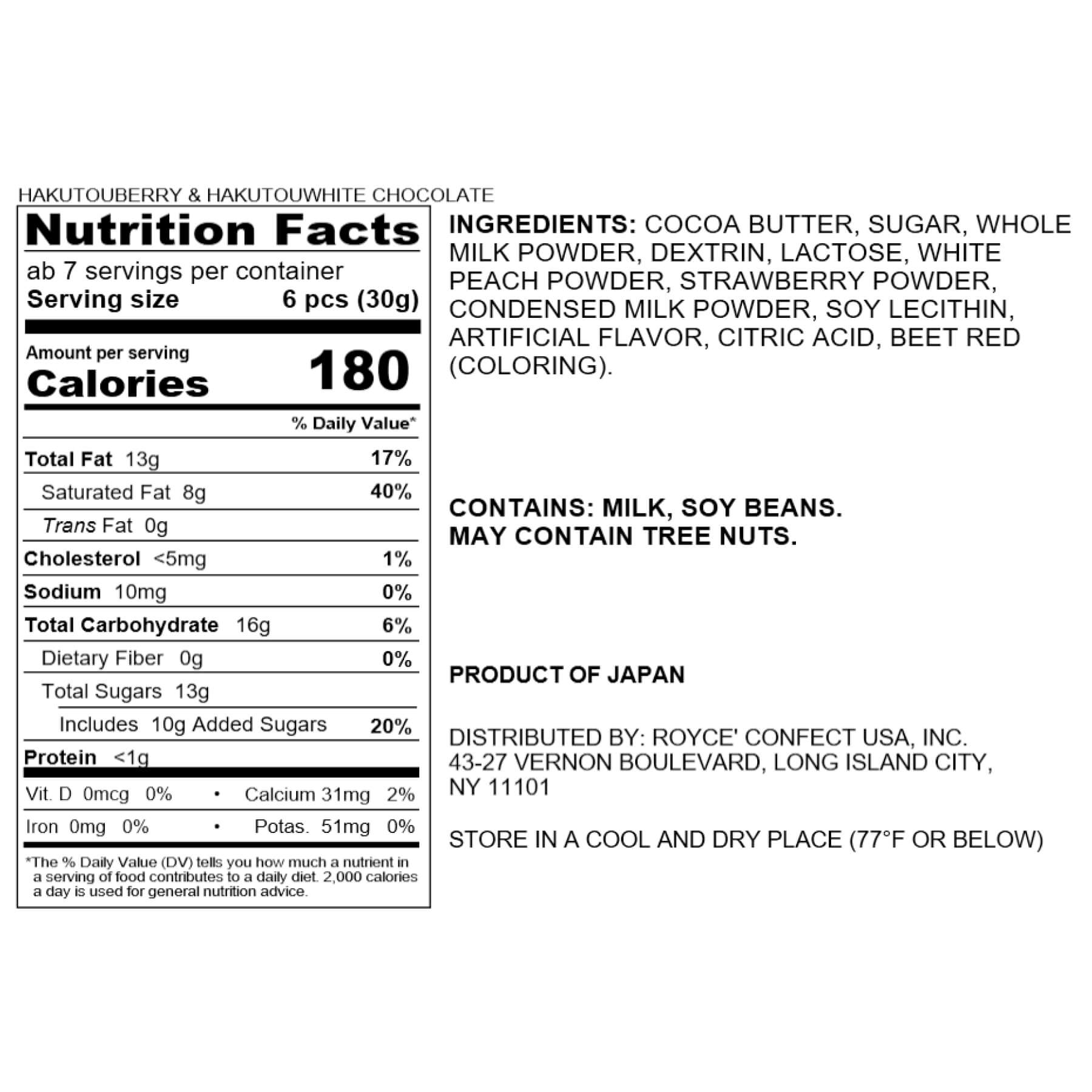 ROYCE' Chocolate - Hakutouberry & Hakutouwhite Chocolate - Nutrition Facts 2023